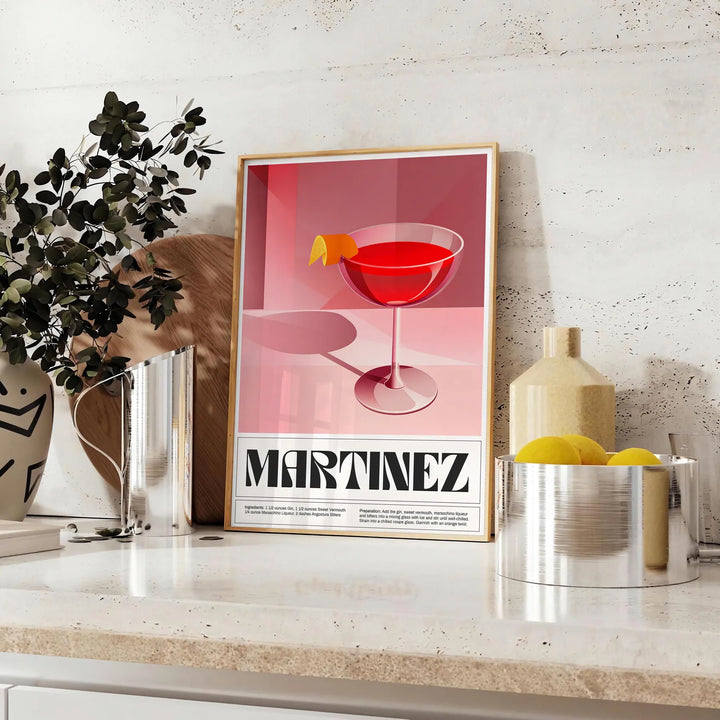 Martinez Cocktail Poster Travel Poster High Quality Frame Premium Print Home Decor Color