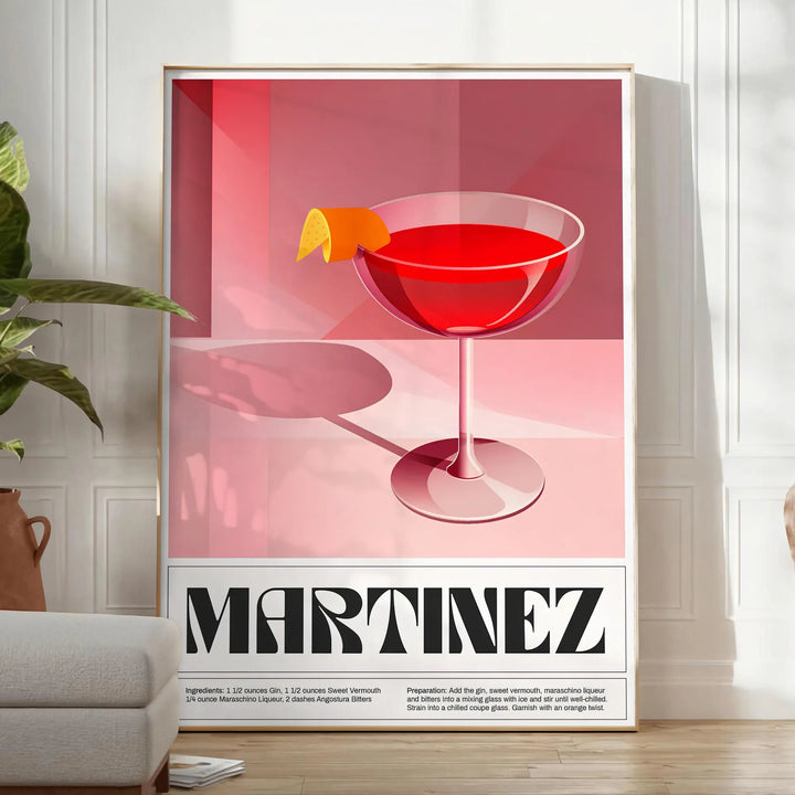 Martinez Cocktail Poster Travel Poster High Quality Frame Premium Print Home Decor Color