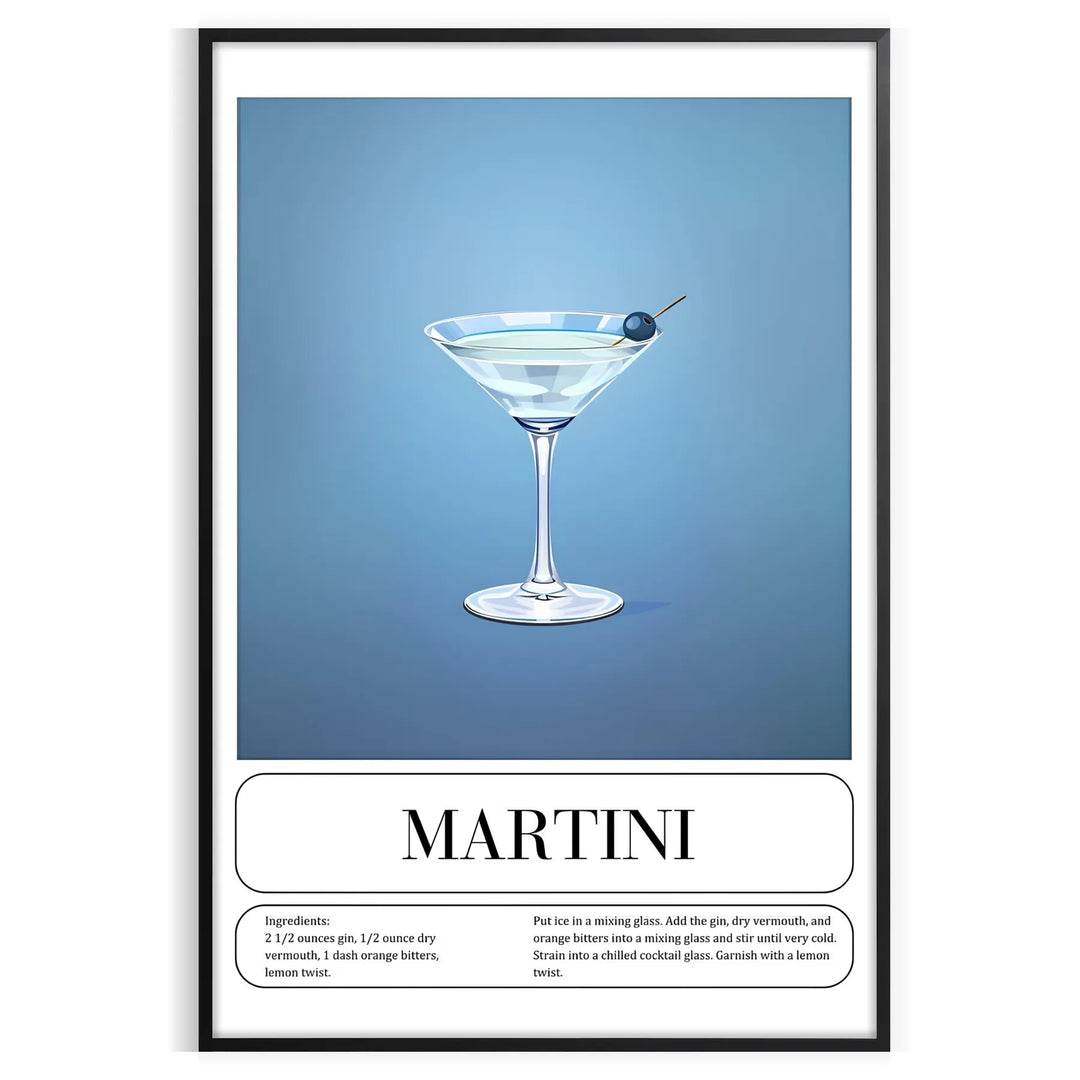 Martini Cocktail Poster Travel Poster High Quality Frame Premium Print Home Decor Color