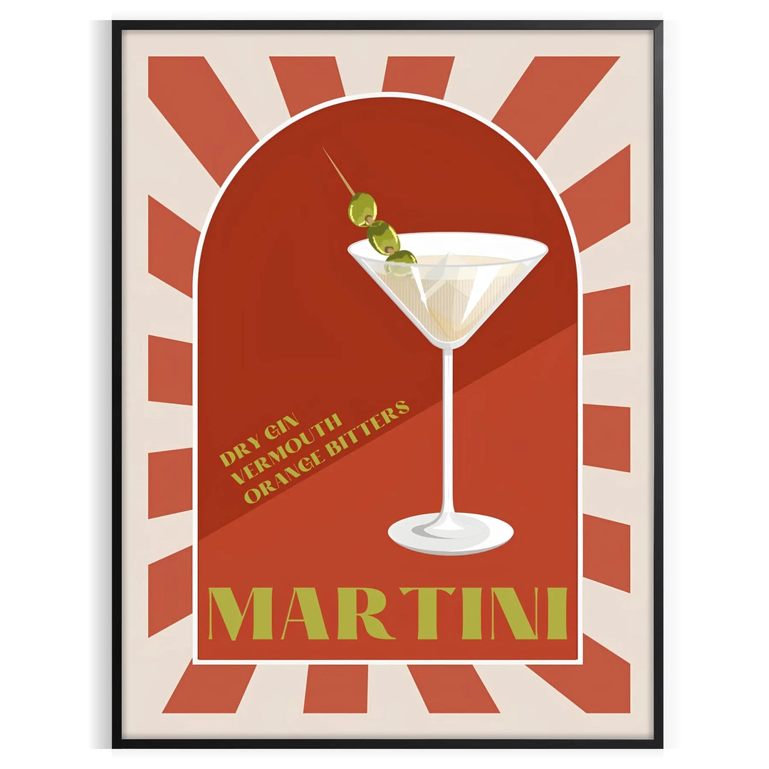 Martini Poster Cocktail Wall Print Travel Poster High Quality Frame Premium Print Home Decor Color