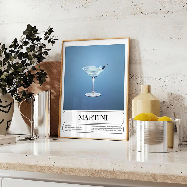 Martini Cocktail Poster Travel Poster High Quality Frame Premium Print Home Decor Color