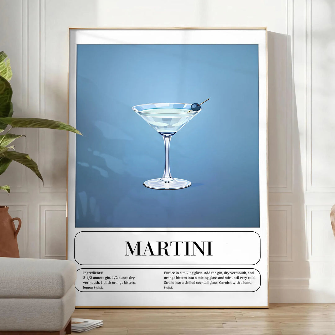 Martini Cocktail Poster Travel Poster High Quality Frame Premium Print Home Decor Color