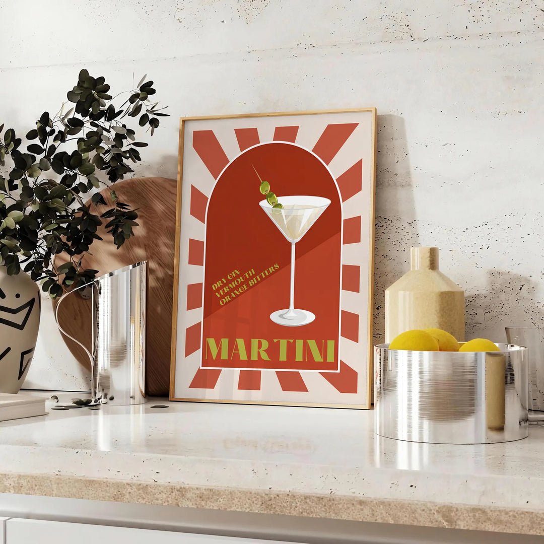 Martini Poster Cocktail Wall Print Travel Poster High Quality Frame Premium Print Home Decor Color