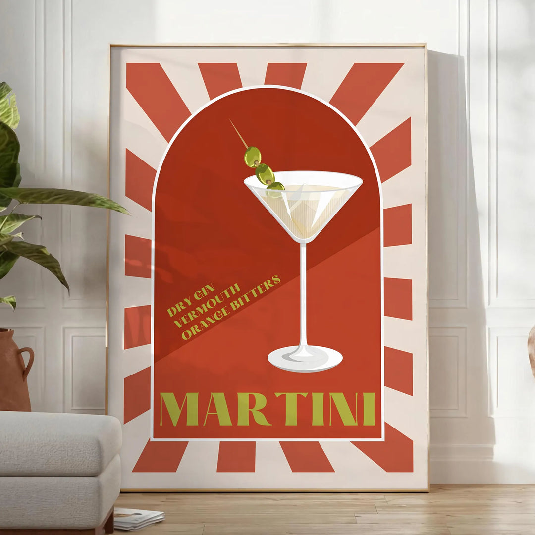 Martini Poster Cocktail Wall Print Travel Poster High Quality Frame Premium Print Home Decor Color