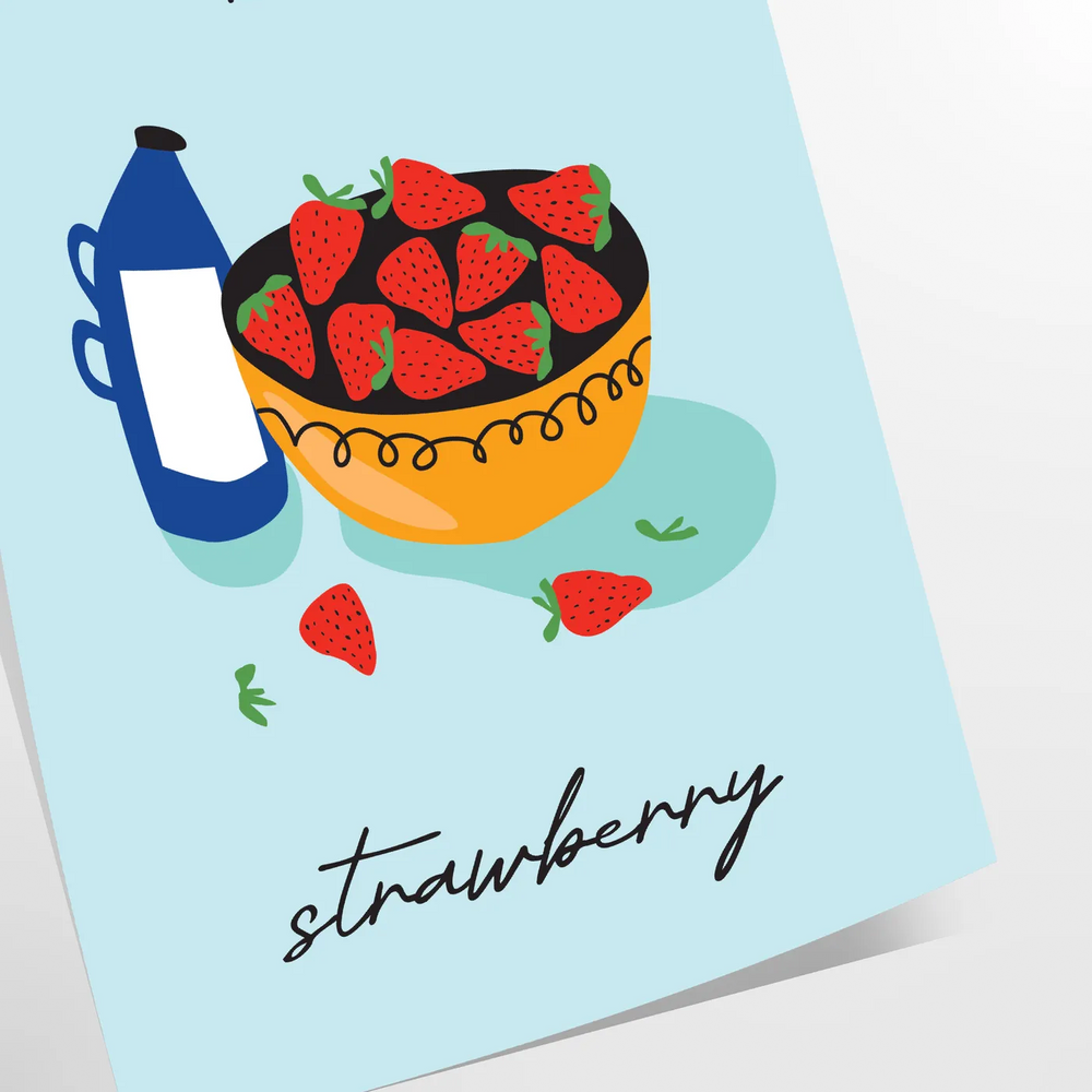 Milk And Strawberry Fruit Art Travel Poster High Quality Frame Premium Print Home Decor Color