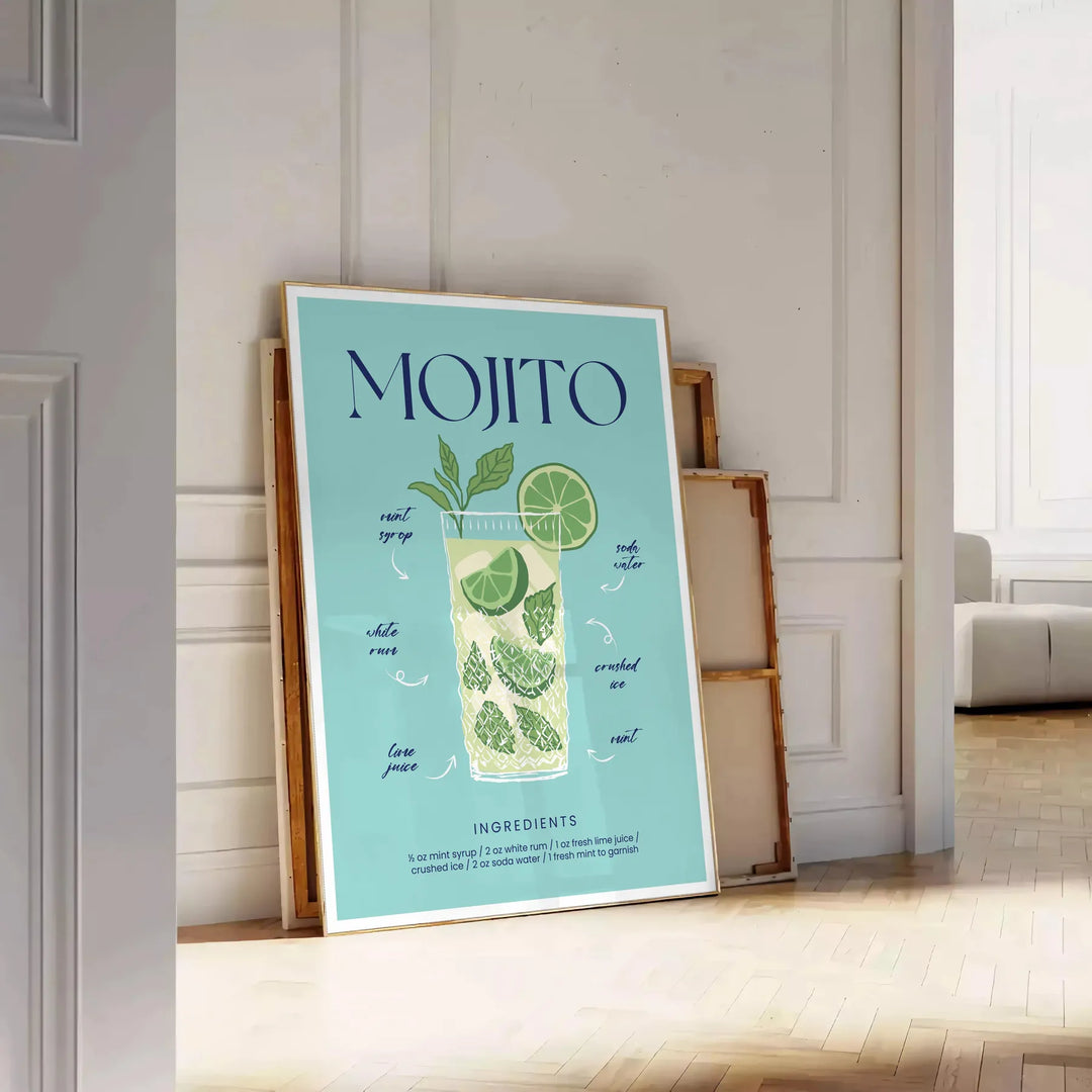 Mojito Cocktail Art Print Travel Poster High Quality Frame Premium Print Home Decor Color