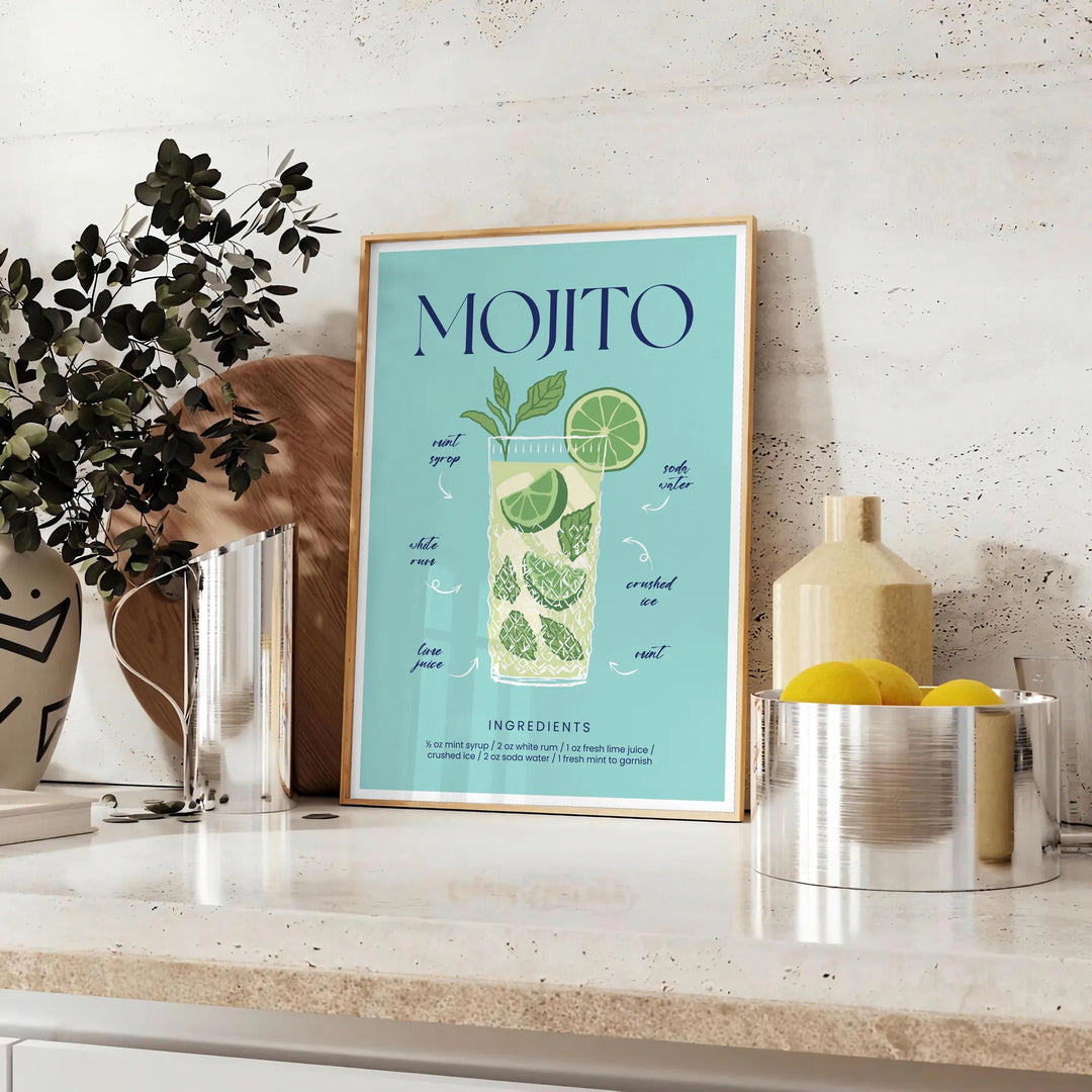 Mojito Cocktail Art Print Travel Poster High Quality Frame Premium Print Home Decor Color