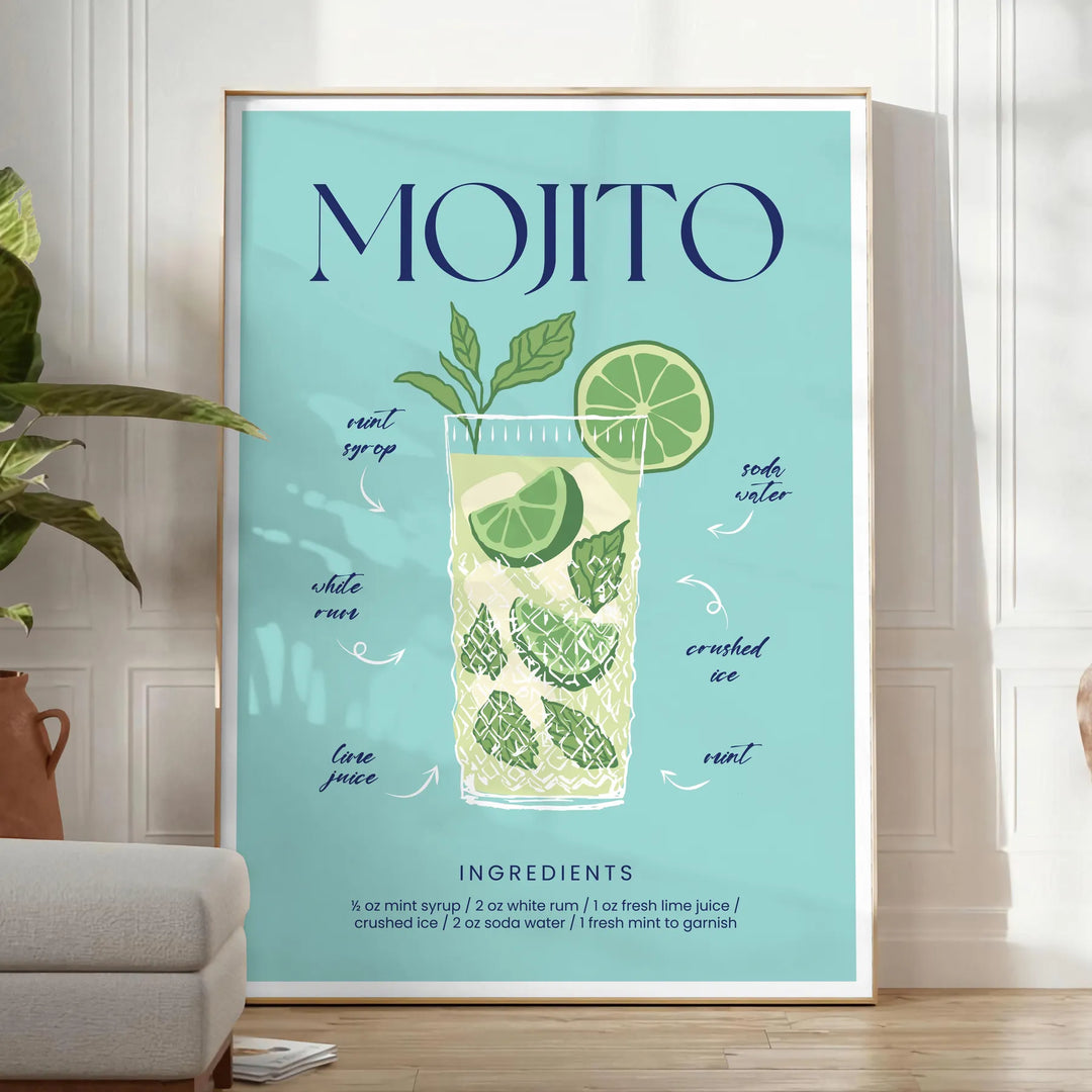 Mojito Cocktail Art Print Travel Poster High Quality Frame Premium Print Home Decor Color