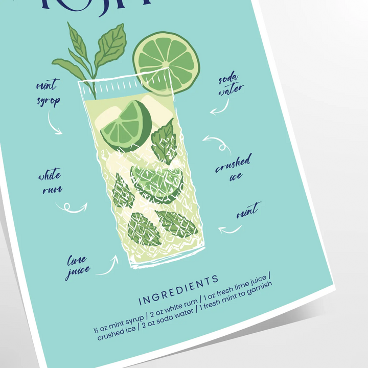 Mojito Cocktail Art Print Travel Poster High Quality Frame Premium Print Home Decor Color