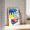 charm French Riviera Monaco Vintage Travel Poster vibrant yellow blue hues eye artwork perfect gift addition wall art collection standalone print space today