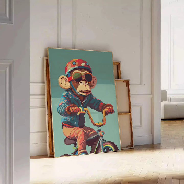 Monkey Bike Animal Poster Travel Poster High Quality Frame Premium Print Home Decor Color