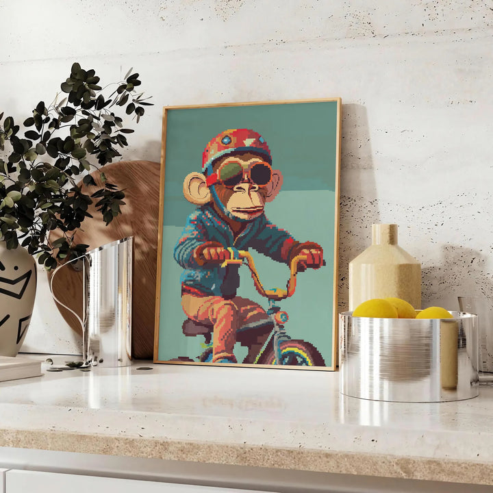 Monkey Bike Animal Poster Travel Poster High Quality Frame Premium Print Home Decor Color