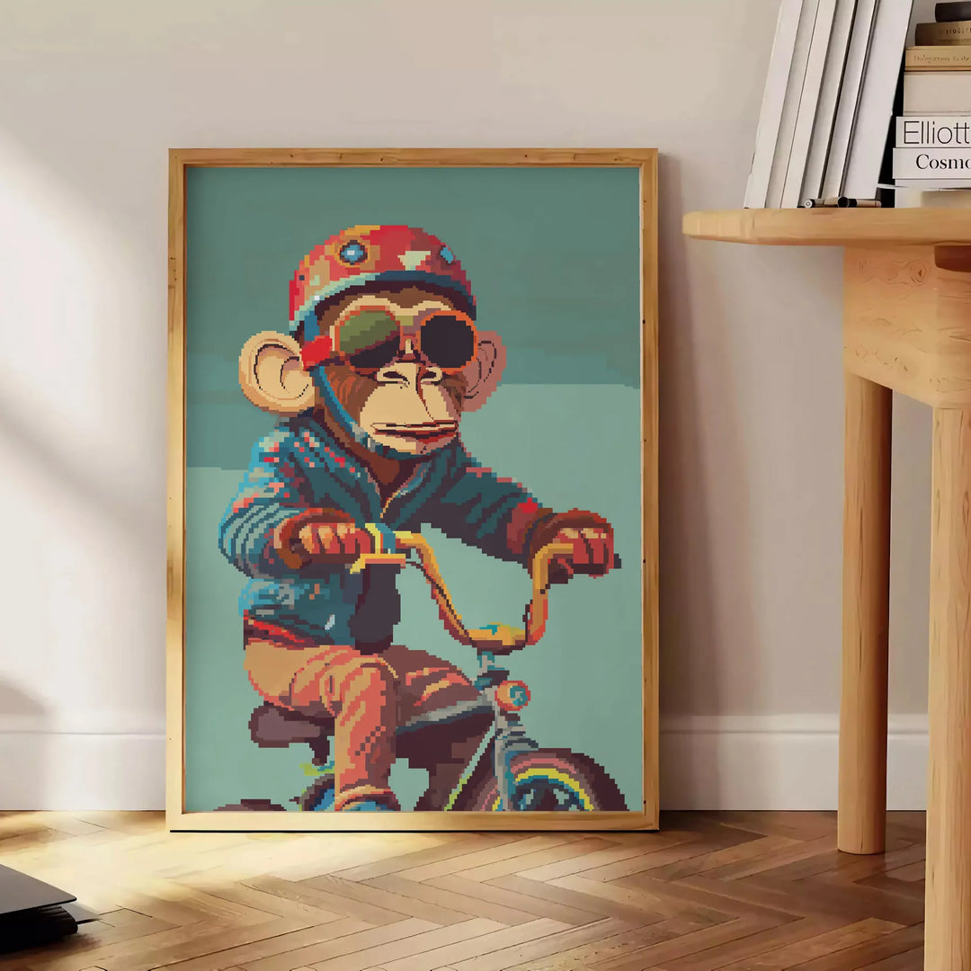 Monkey Bike Animal Poster Travel Poster High Quality Frame Premium Print Home Decor Color