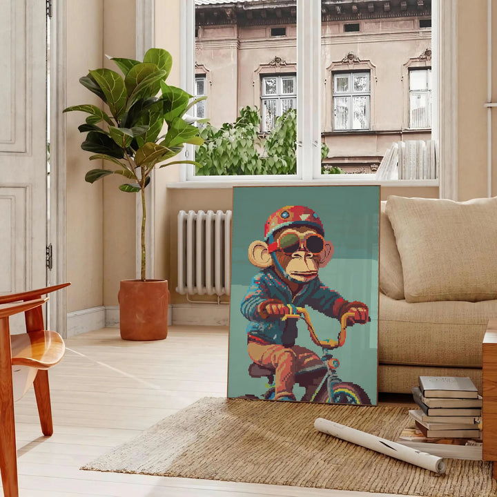 Monkey Bike Animal Poster Travel Poster High Quality Frame Premium Print Home Decor Color