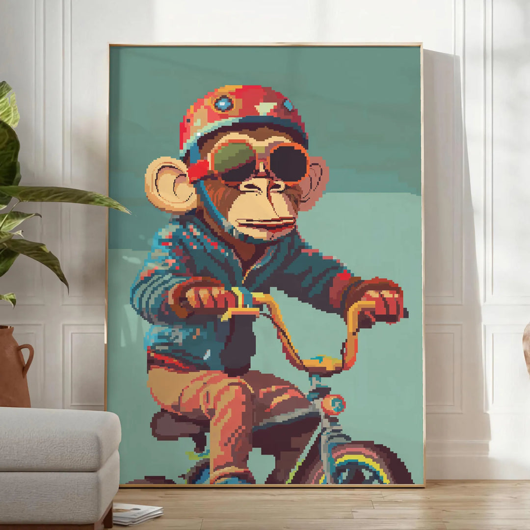 Monkey Bike Animal Poster Travel Poster High Quality Frame Premium Print Home Decor Color