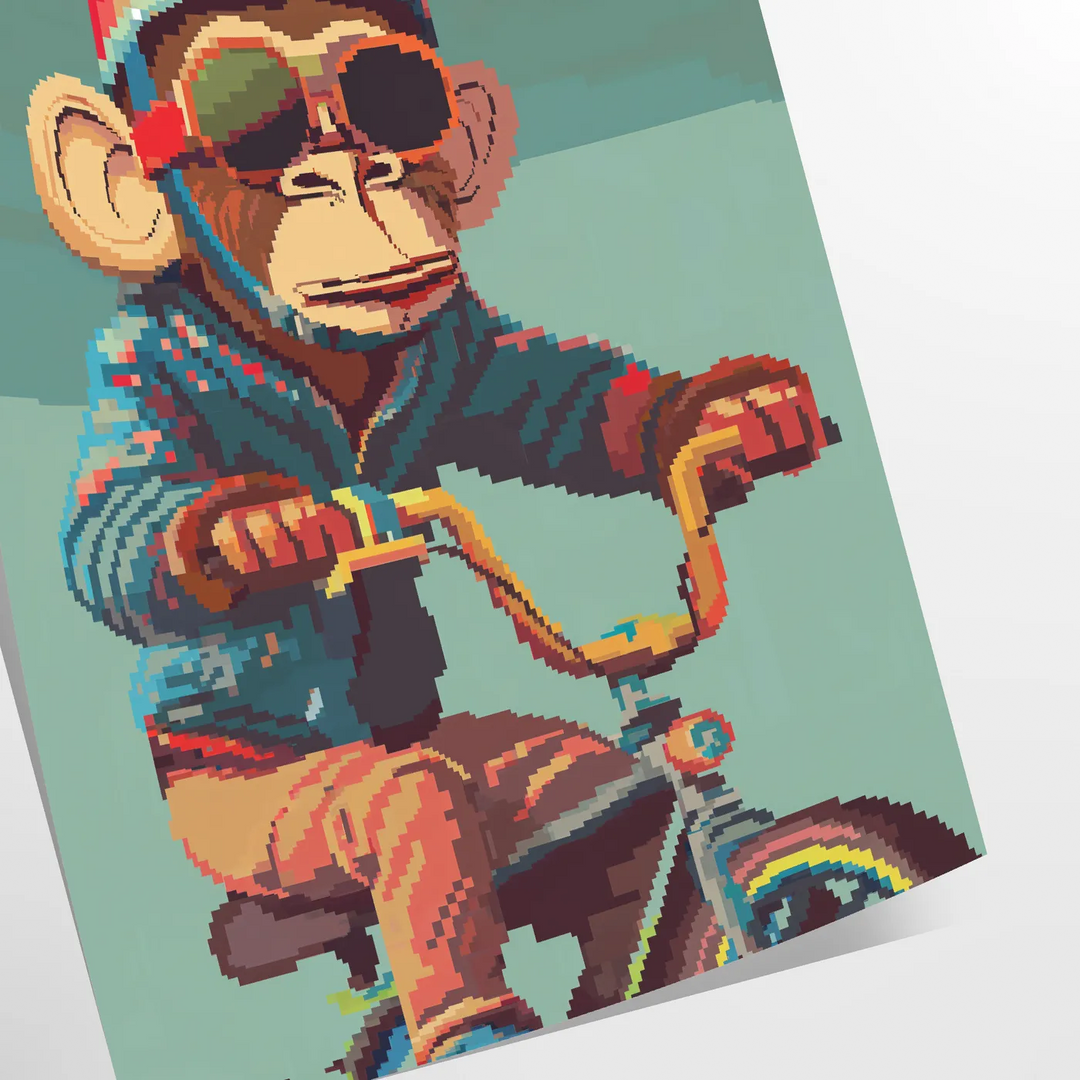 Monkey Bike Animal Poster Travel Poster High Quality Frame Premium Print Home Decor Color