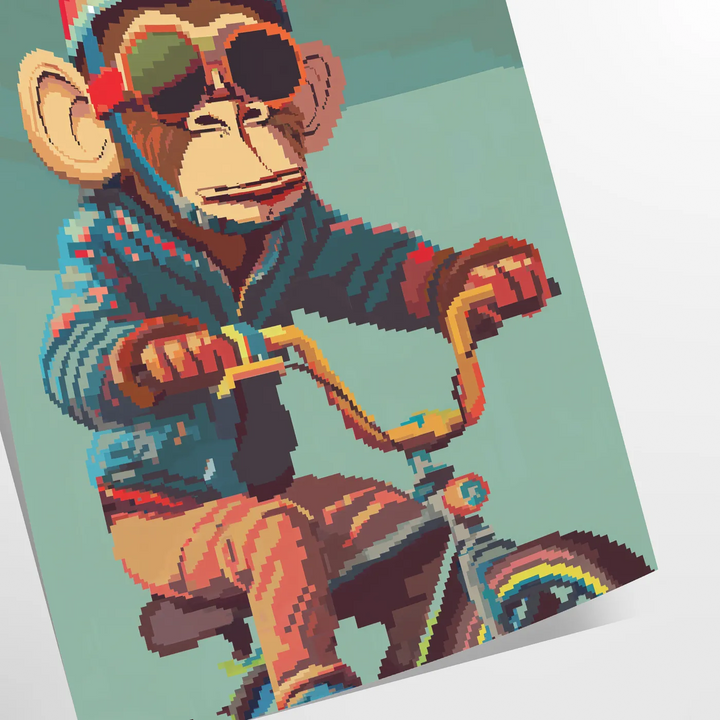 Monkey Bike Animal Poster Travel Poster High Quality Frame Premium Print Home Decor Color