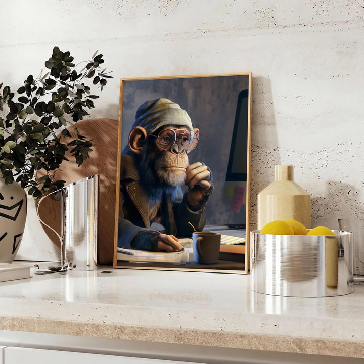 Monkey Hacker Animal Art Print Travel Poster High Quality Frame Premium Print Home Decor Color