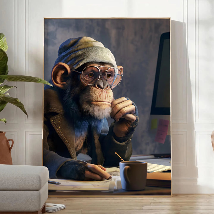 Monkey Hacker Animal Art Print Travel Poster High Quality Frame Premium Print Home Decor Color