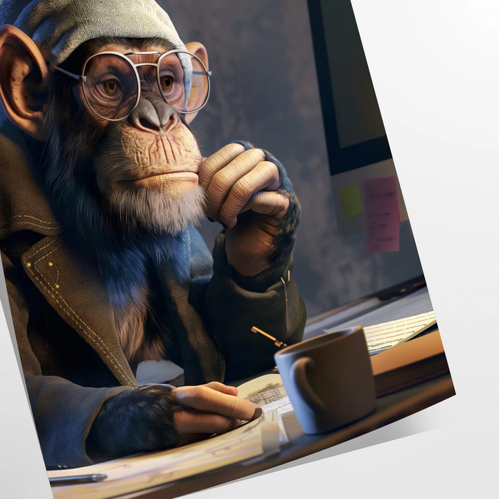 Monkey Hacker Animal Art Print Travel Poster High Quality Frame Premium Print Home Decor Color