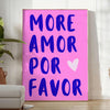 space Más Amor Por Favor motivational poster inspiring wall art piece blue purple tones thoughtful gift print various sizes A4 cm A0 room ambiance today