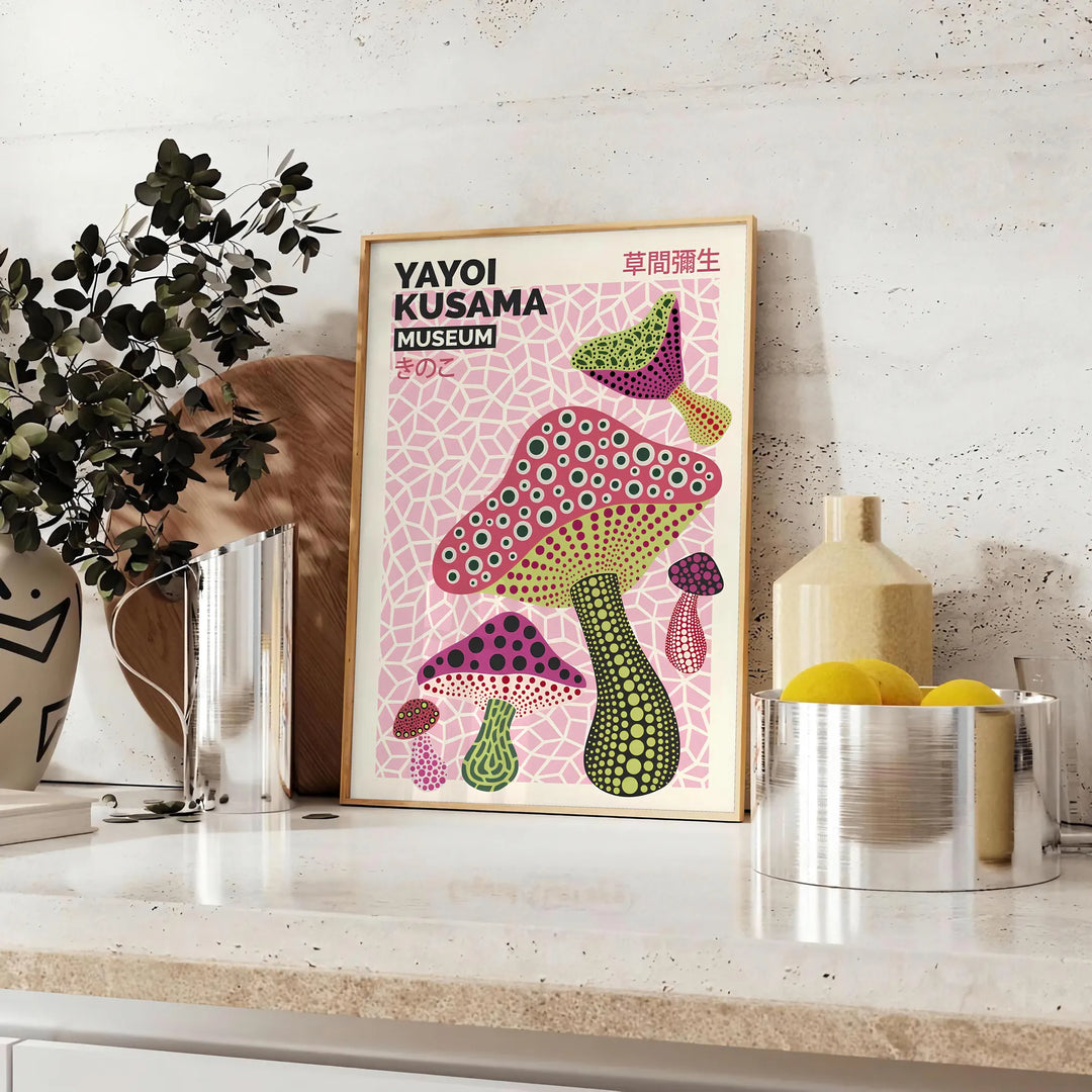 Mushroom Yayoi Kusama Art Print Travel Poster High Quality Frame Premium Print Home Decor Color