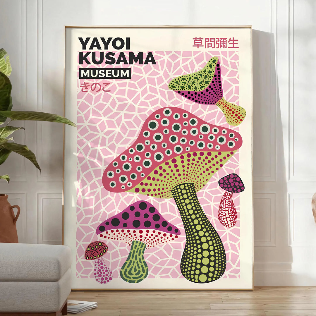 Mushroom Yayoi Kusama Art Print Travel Poster High Quality Frame Premium Print Home Decor Color