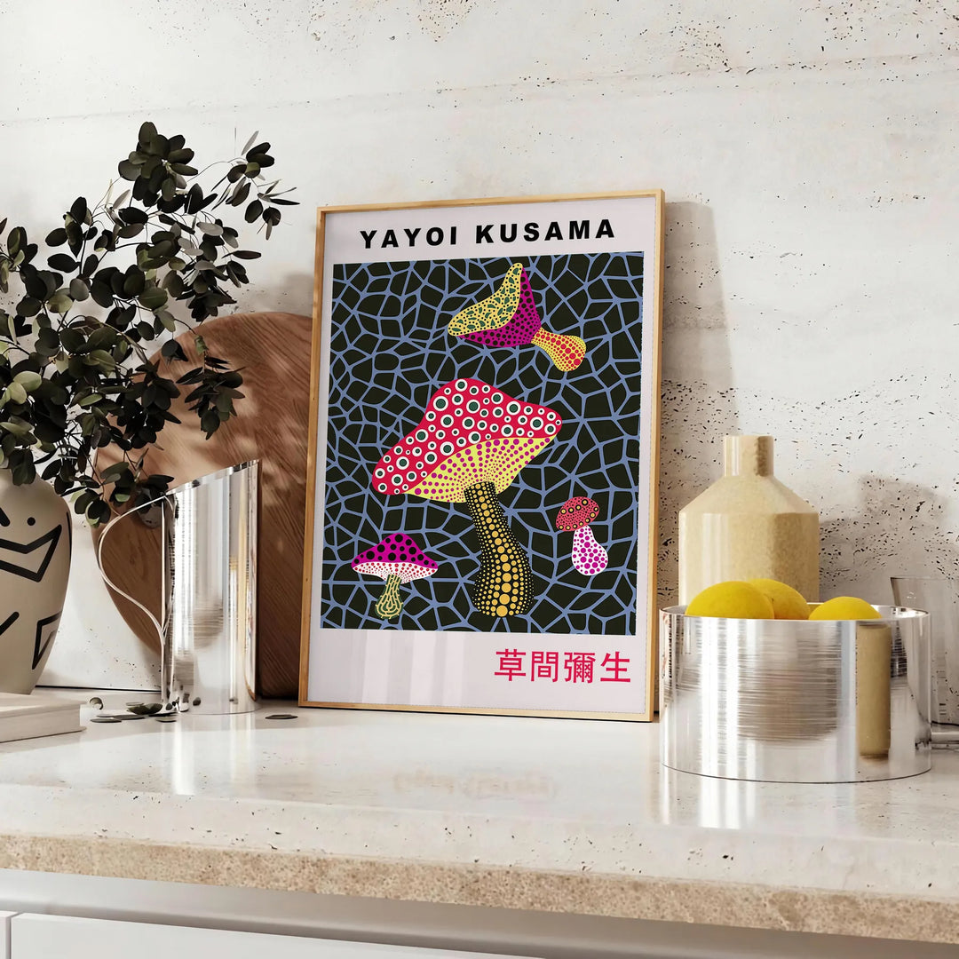 Mushroom Yayoi Kusama Poster Travel Poster High Quality Frame Premium Print Home Decor Color