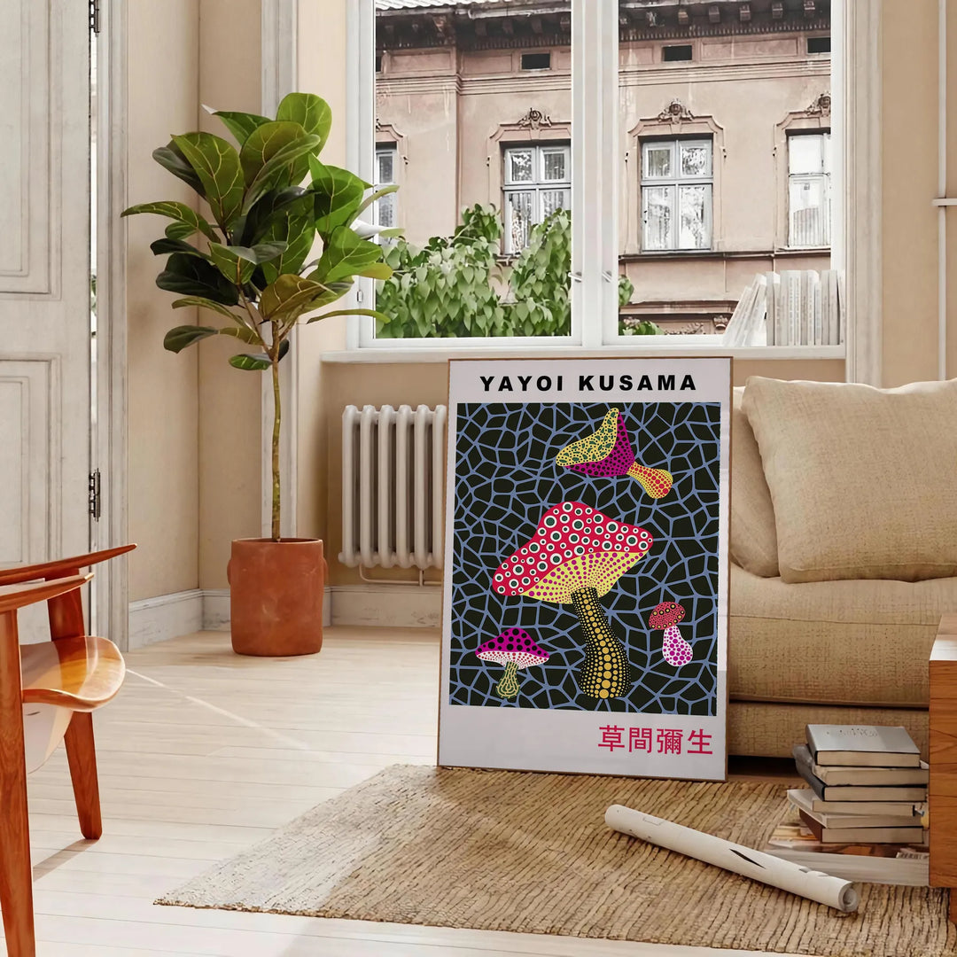 Mushroom Yayoi Kusama Poster Travel Poster High Quality Frame Premium Print Home Decor Color