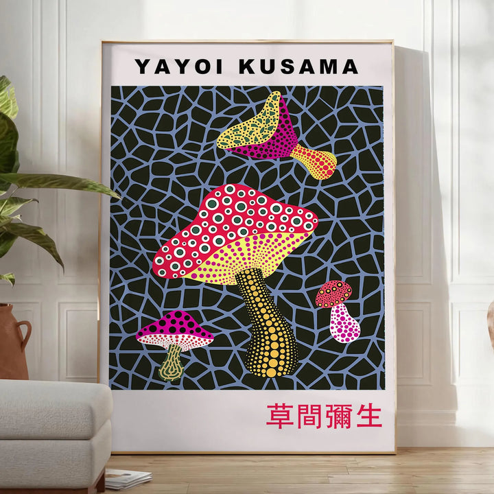 Mushroom Yayoi Kusama Poster Travel Poster High Quality Frame Premium Print Home Decor Color