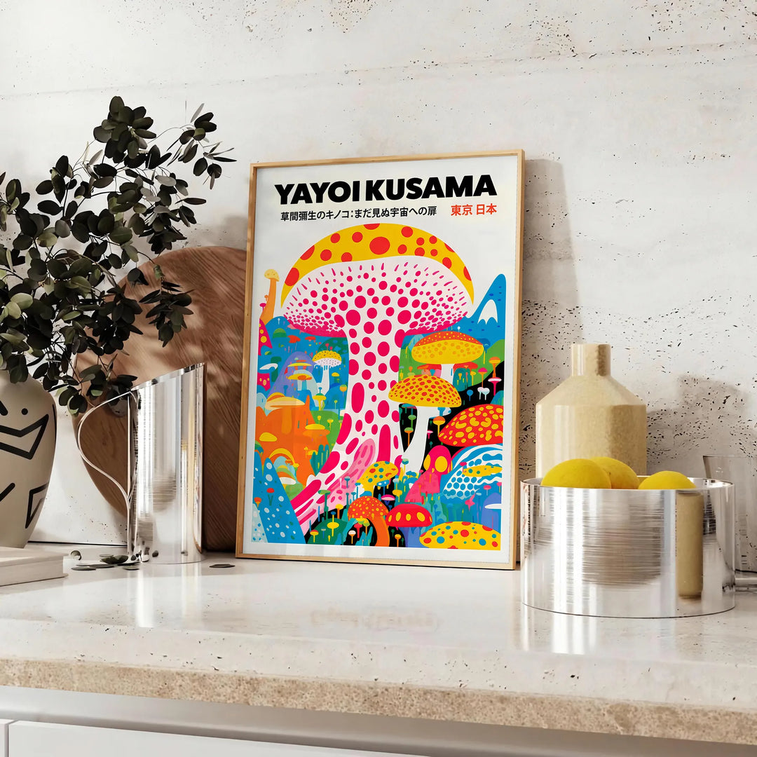 Mushroom Yayoi Kusama Wall Print Travel Poster High Quality Frame Premium Print Home Decor Color