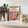 space captivating mushroom poster Yayoi Kusama vibrant blue orange hues unique wall art perfect gift lovers A4 Medium cm Extra Large A0 sizes
