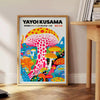 space captivating mushroom poster Yayoi Kusama vibrant blue orange hues unique wall art perfect gift lovers A4 Medium cm Extra Large A0 sizes
