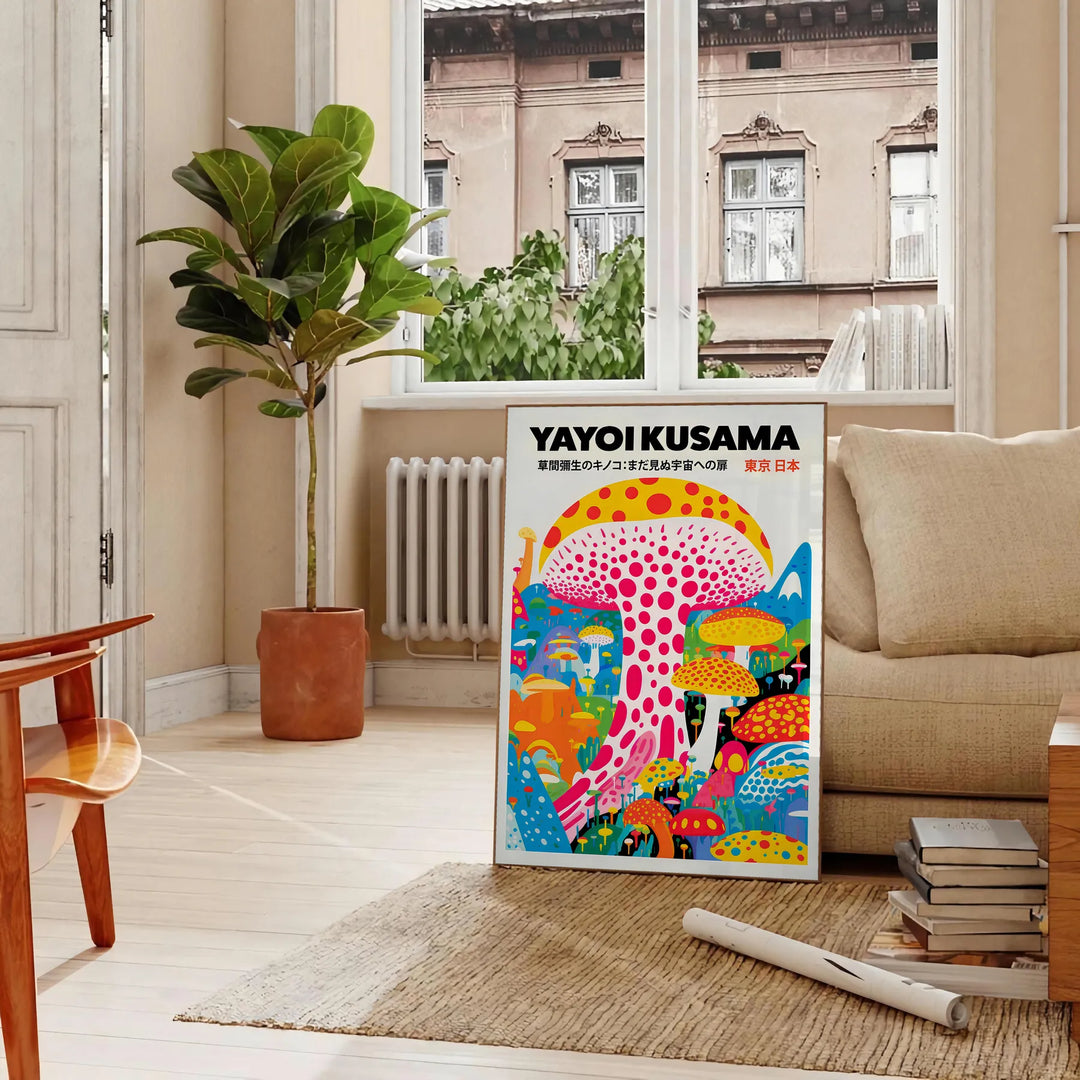 Mushroom Yayoi Kusama Wall Print Travel Poster High Quality Frame Premium Print Home Decor Color