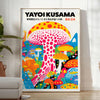 space captivating mushroom poster Yayoi Kusama vibrant blue orange hues unique wall art perfect gift lovers A4 Medium cm Extra Large A0 sizes