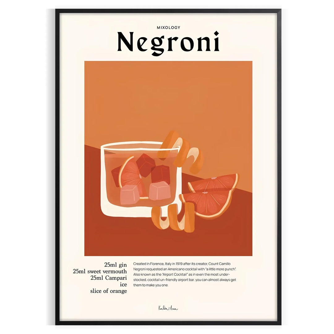 Negroni Cocktail Poster Travel Poster High Quality Frame Premium Print Home Decor Color