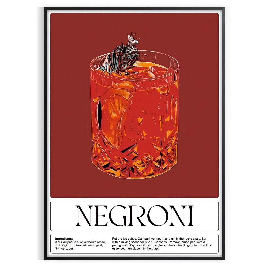 Negroni Cocktail Wall Art Travel Poster High Quality Frame Premium Print Home Decor Color