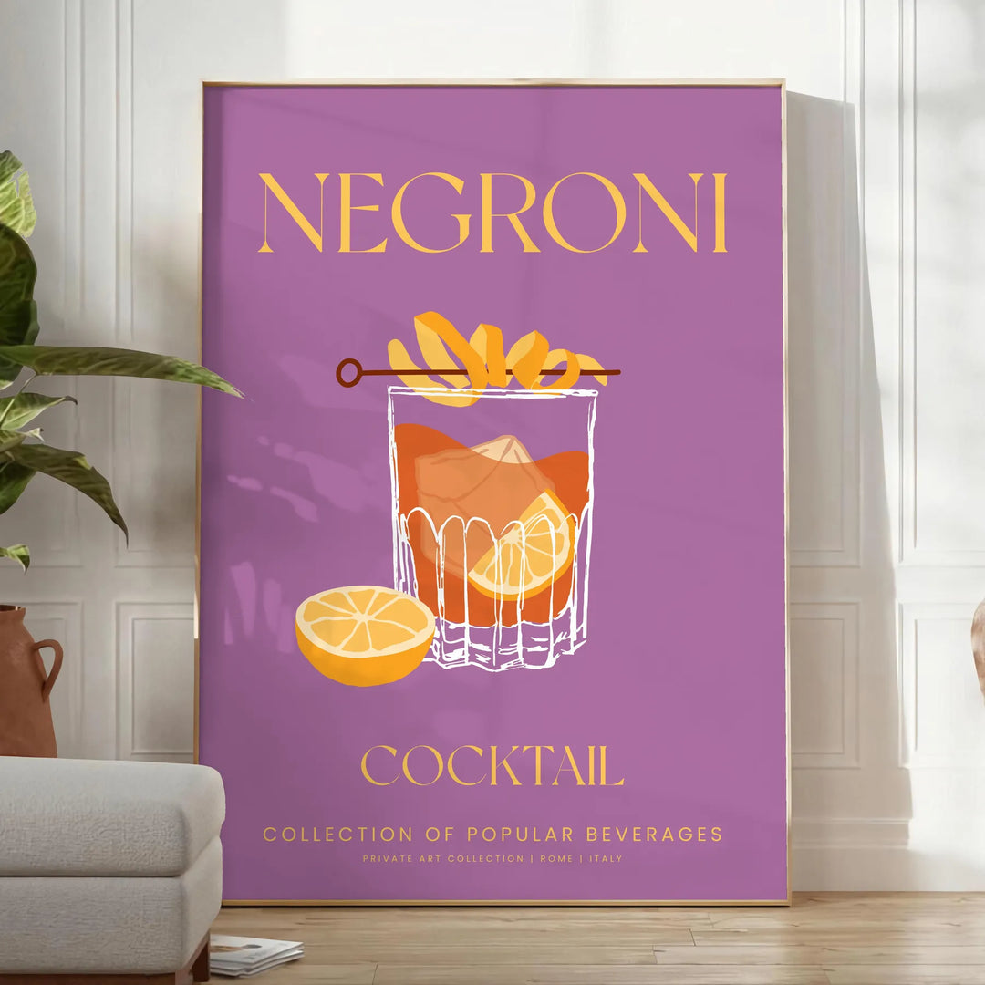 Negroni Cocktail Art 1 Travel Poster High Quality Frame Premium Print Home Decor Color