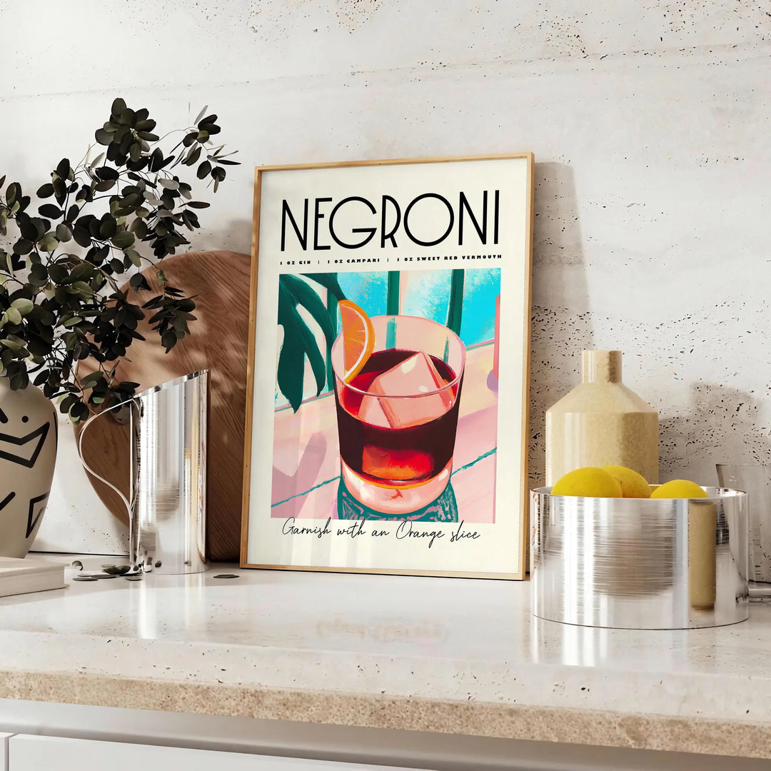 Negroni Cocktail Art 2 Travel Poster High Quality Frame Premium Print Home Decor Color