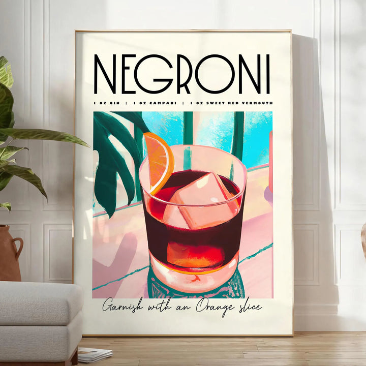 Negroni Cocktail Art 2 Travel Poster High Quality Frame Premium Print Home Decor Color