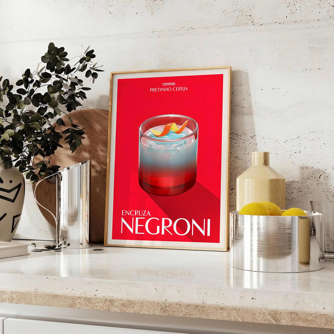 Negroni Cocktail Art Print Travel Poster High Quality Frame Premium Print Home Decor Color