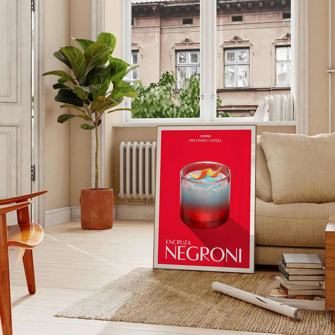 Negroni Cocktail Art Print Travel Poster High Quality Frame Premium Print Home Decor Color