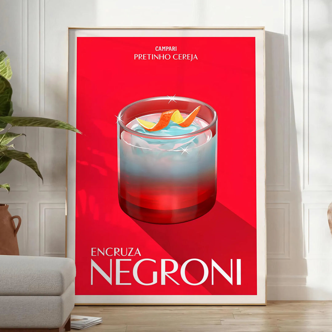 Negroni Cocktail Art Print Travel Poster High Quality Frame Premium Print Home Decor Color