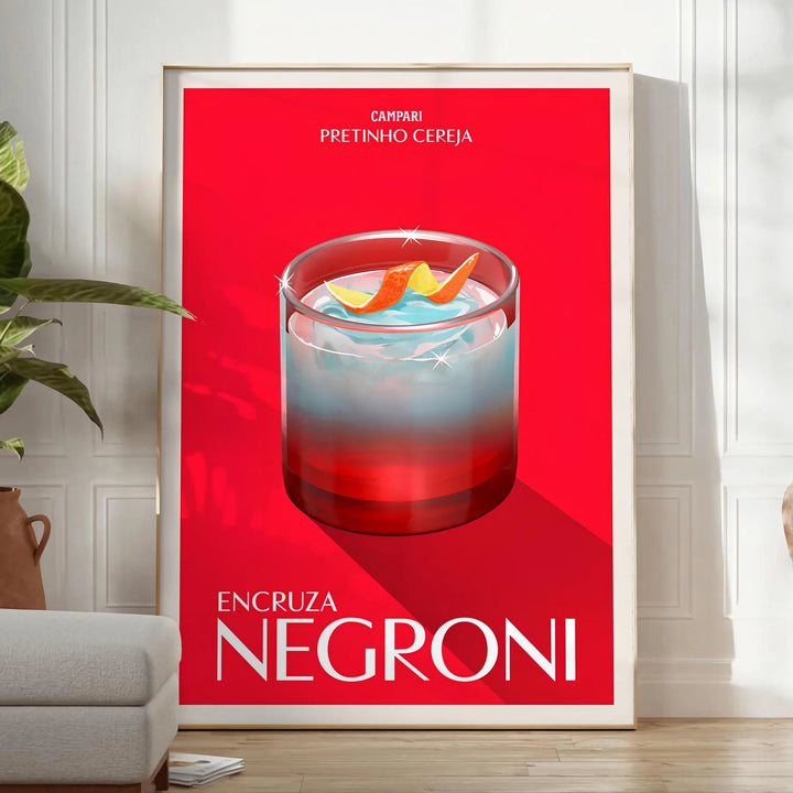 Negroni Cocktail Art Print Travel Poster High Quality Frame Premium Print Home Decor Color