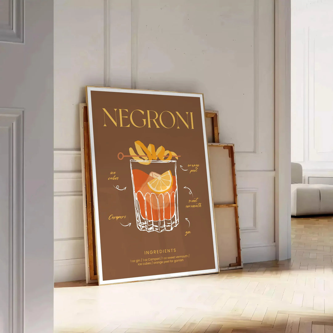 Negroni Cocktail Art Travel Poster High Quality Frame Premium Print Home Decor Color