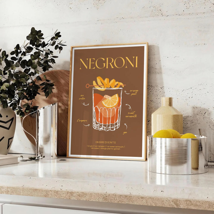 Negroni Cocktail Art Travel Poster High Quality Frame Premium Print Home Decor Color