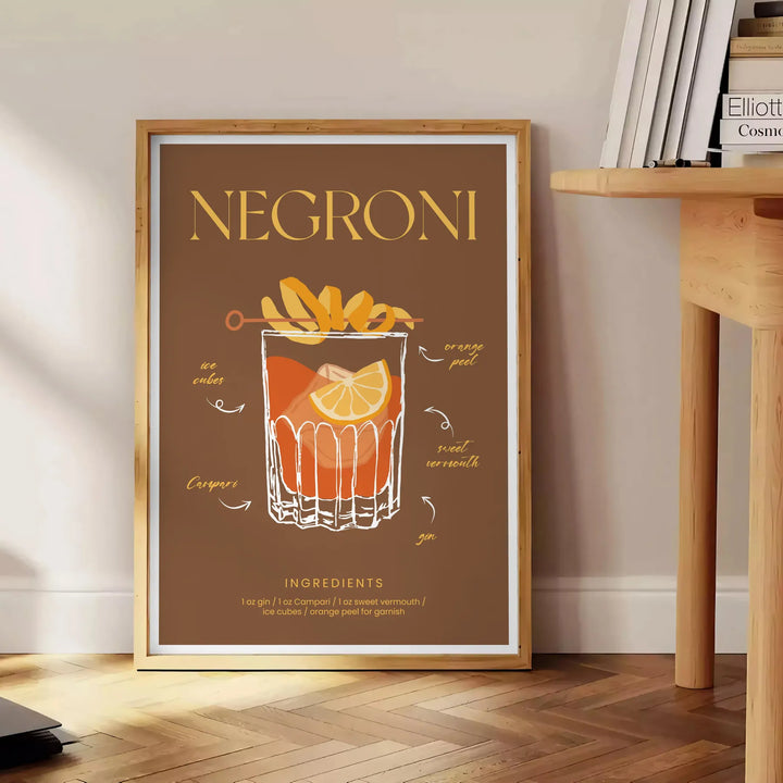 Negroni Cocktail Art Travel Poster High Quality Frame Premium Print Home Decor Color