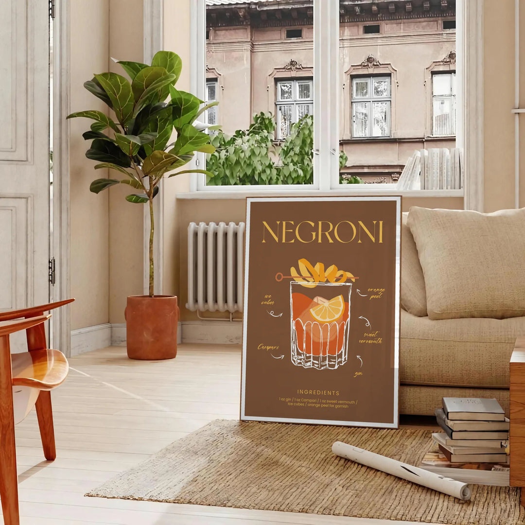 Negroni Cocktail Art Travel Poster High Quality Frame Premium Print Home Decor Color