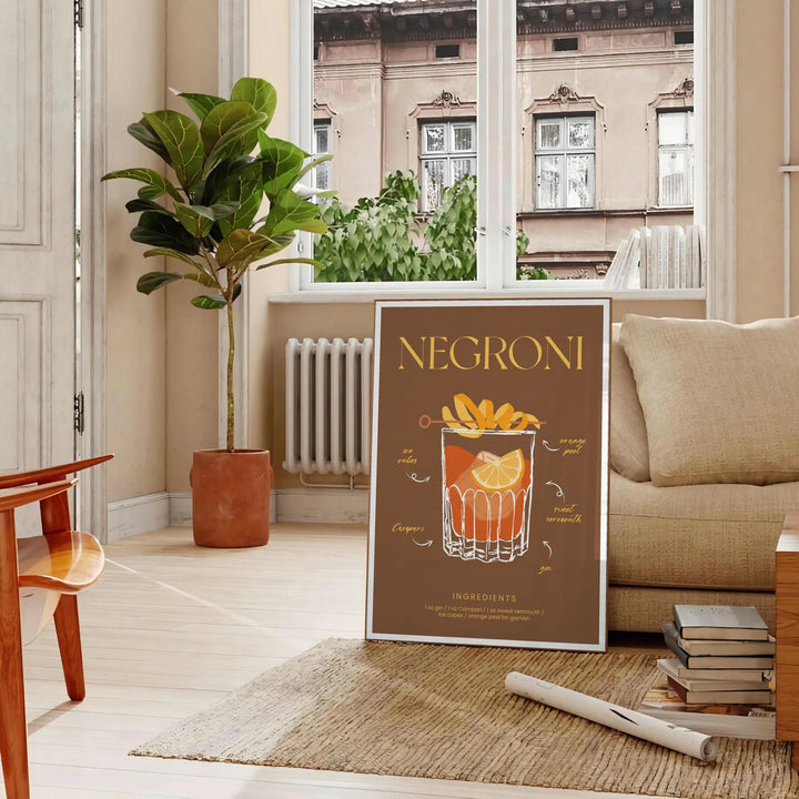 Negroni Cocktail Art Travel Poster High Quality Frame Premium Print Home Decor Color