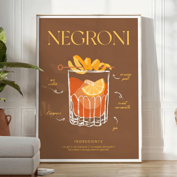 Negroni Cocktail Art Travel Poster High Quality Frame Premium Print Home Decor Color